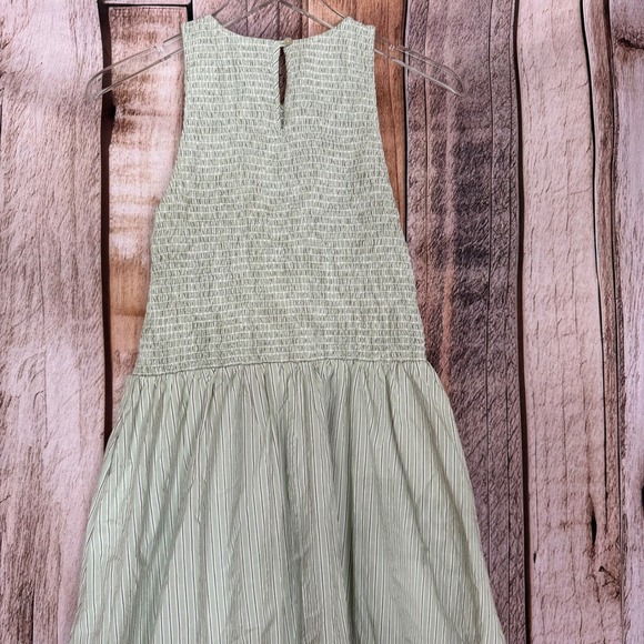 Madewell Smocked Bodice Green Striped Cotton Midi Dress Women's M - Picture 5 of 10